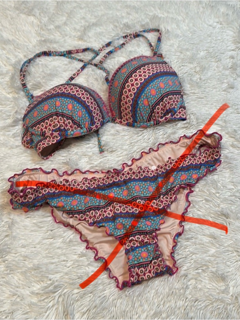 Shade & Shore Multicolor Patterned Bikini Top - Teal, Pink, Orange